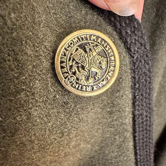 Vintage Wolle Womens Green Wool Cardigan Jacket Floral Lining & Brass Buttons - Picture 2 of 10